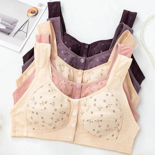 Seamless Comfortable Cotton Button Non-Wired Vest Style Large Size Bra